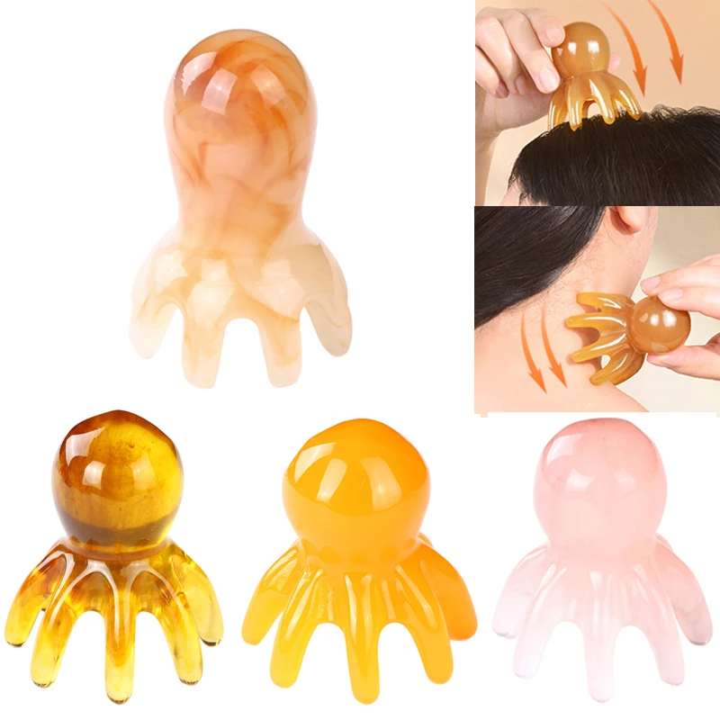 Resin Octopus Comb Head Massager Meridian Scraping Scalp Massage Brush Acupuncture SPA Gua Sha Health Deep Massage Tool