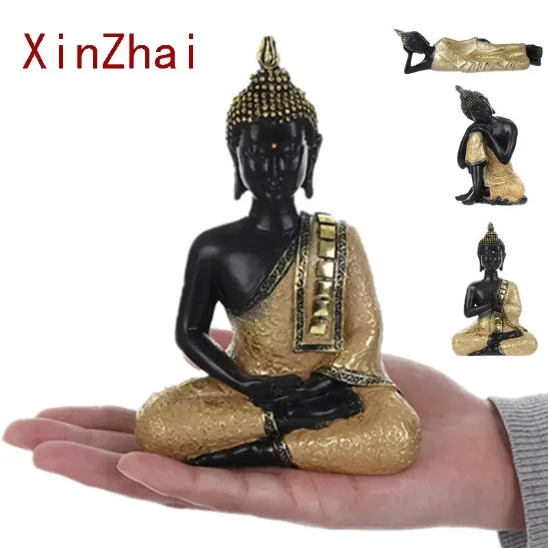 VILEAD Resin Thailand Buddha Figurines India Black Buddha Statue Fengshui Religious Hindu Buddhism Sculpture Home Decor