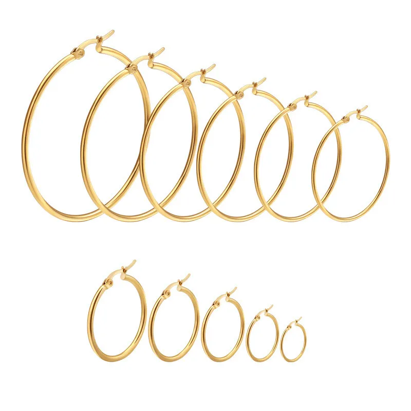 Pendientes de aro sencillos y elegantes en tono dorado – Pendientes de moda de acero inoxidable para el estilo diario de las mujeres