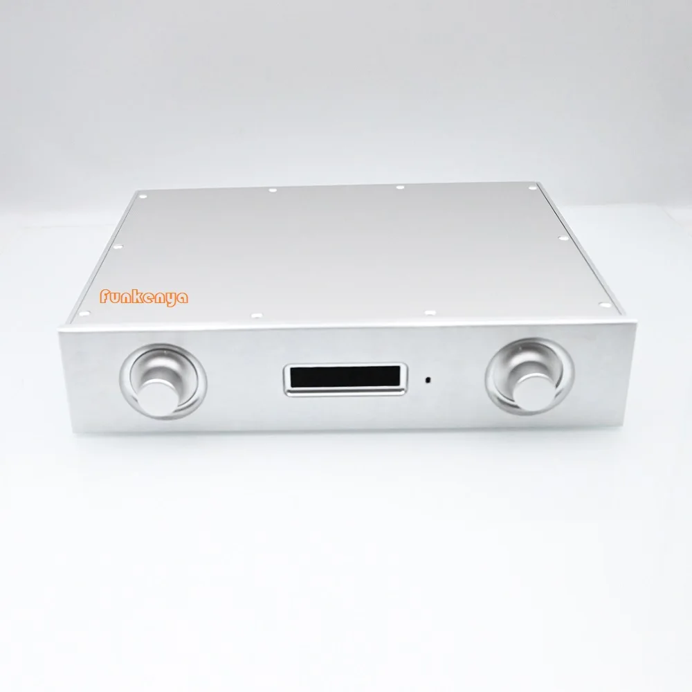 D250 W328 H70 Anodized Aluminum Shell Dual Control DAC Decoder Front Window Enclosure Preamp Amp Housing Headphone Cabinet Case