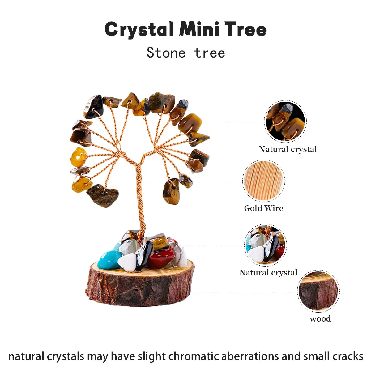 1PC Natural Gemstone Crystal Chakela Lucky Tree With Wood Base Home Office Desk Living Room Crystal Decor Mini Sized Home Decora