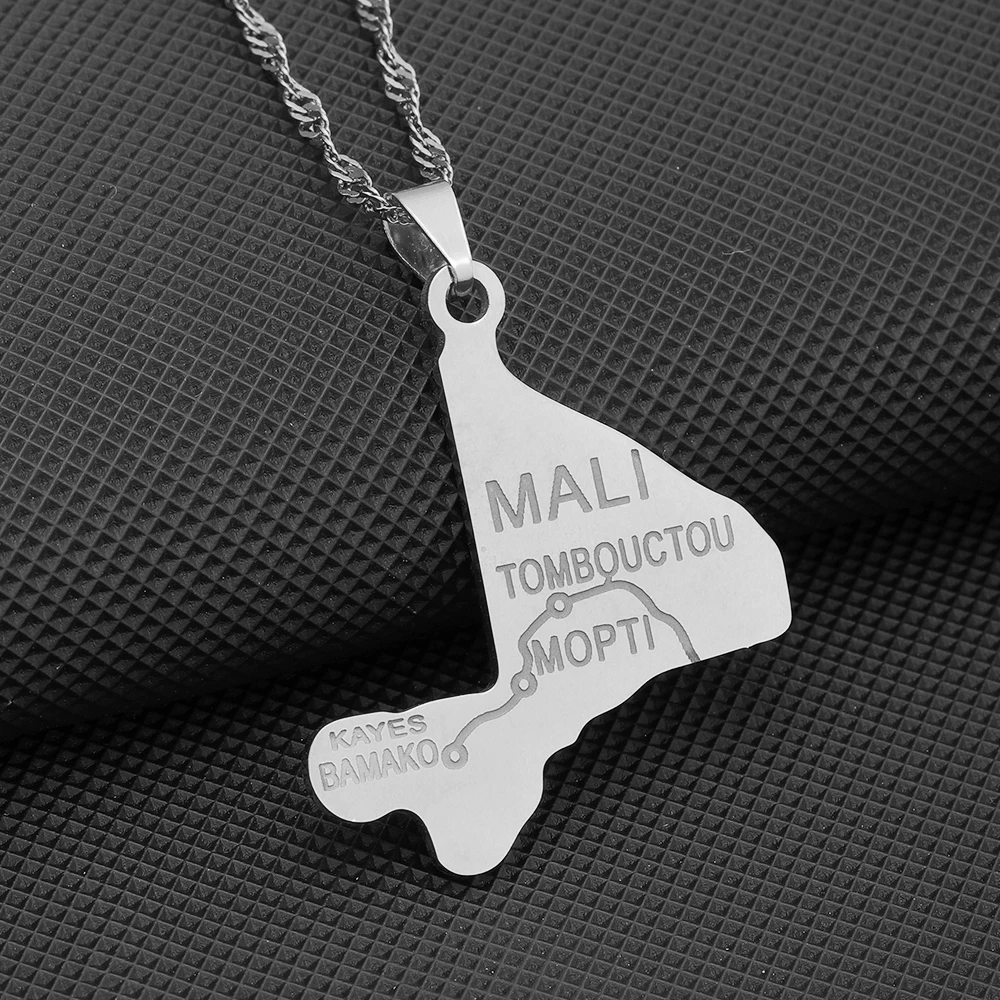 African Republic of Mali Map City Pendant Necklace Stainless Steel Men Women Maps Jewelry Gift