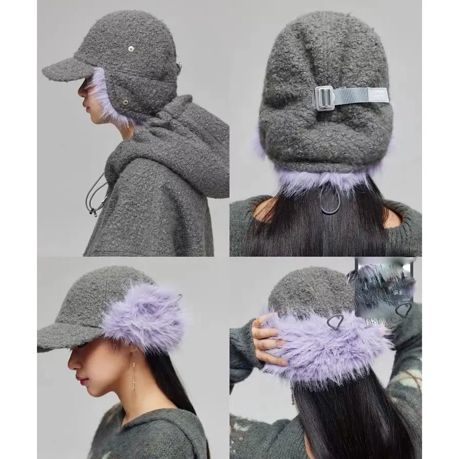 Splicing Adjustable Cold Protection Ear Cap Simple Project Autumn and Winter New Long Hair Color Caps for Men Women Outdoor Hair