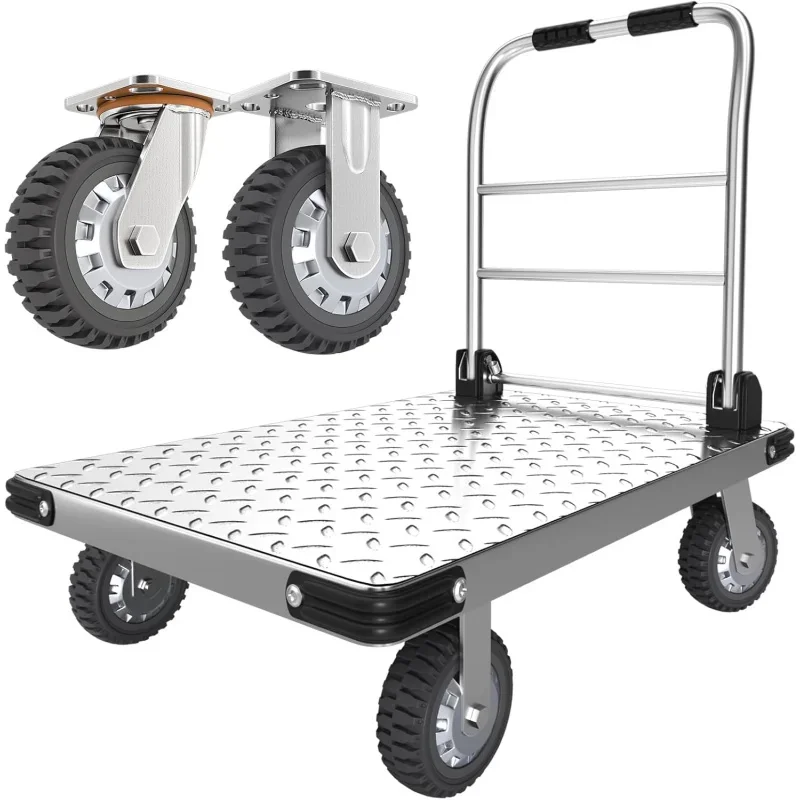 2200 lbs. Capacity Foldable Push Cart Dolly | Moving Platform Hand Truck | Heavy Duty Space Saving Collapsible | Swivel Flat Bed