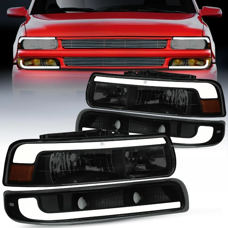

Светодиодные фары DRL в сборе для Chevy Silverado 1500 1500 1500HD 2500 2500HD 3500 1999 года и замены Chevrolet Tahoe Suburban H