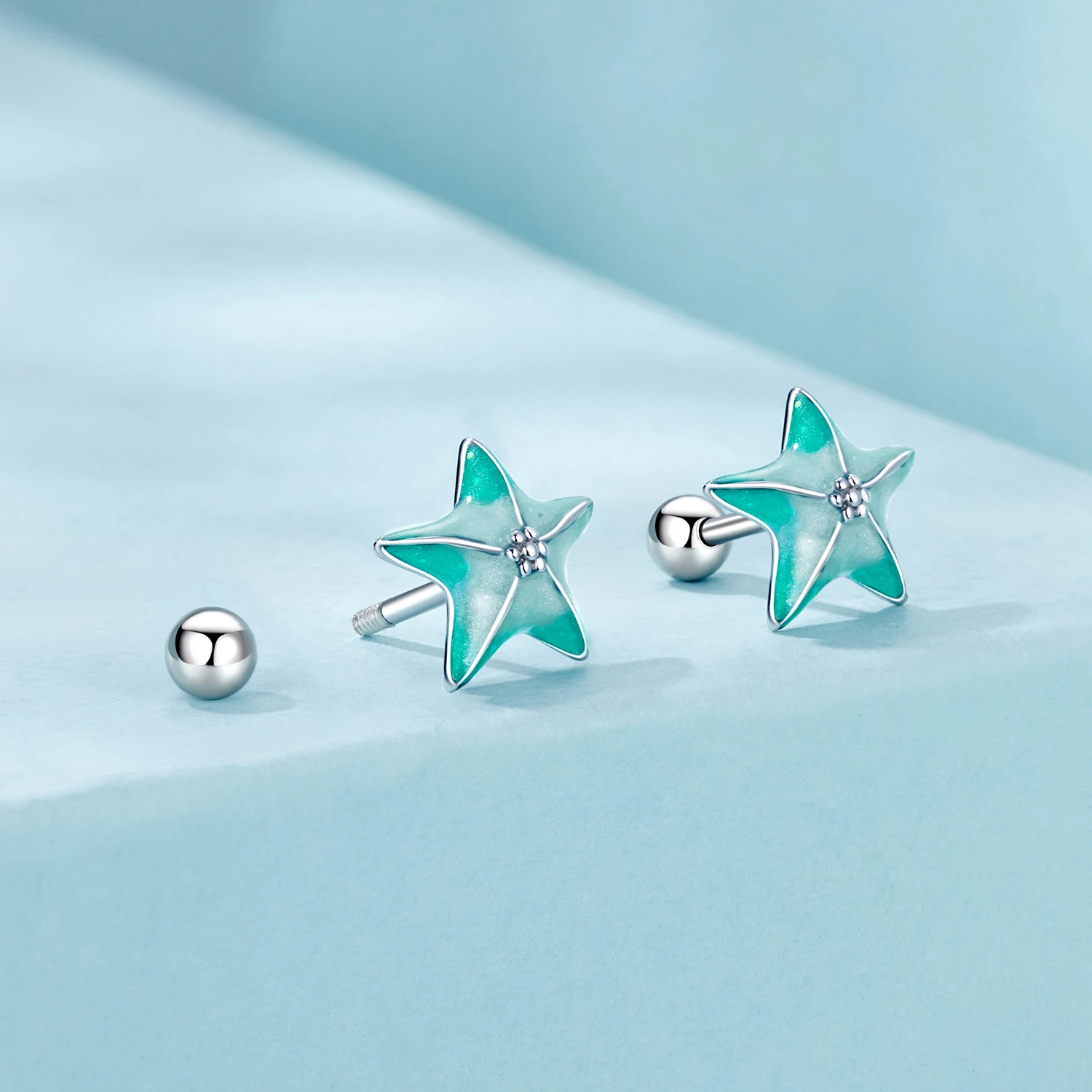 

Turquoise Starfish Threaded Earring Summer Fresh S925 Sterling Silver Star Stud Earrings