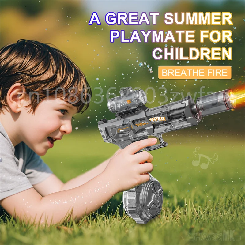 Pistola de agua eléctrica de alta presión para niños, juguete de verano al aire libre, playa, piscina, juegos de lucha, juguetes, pistolas de agua automáticas con luces