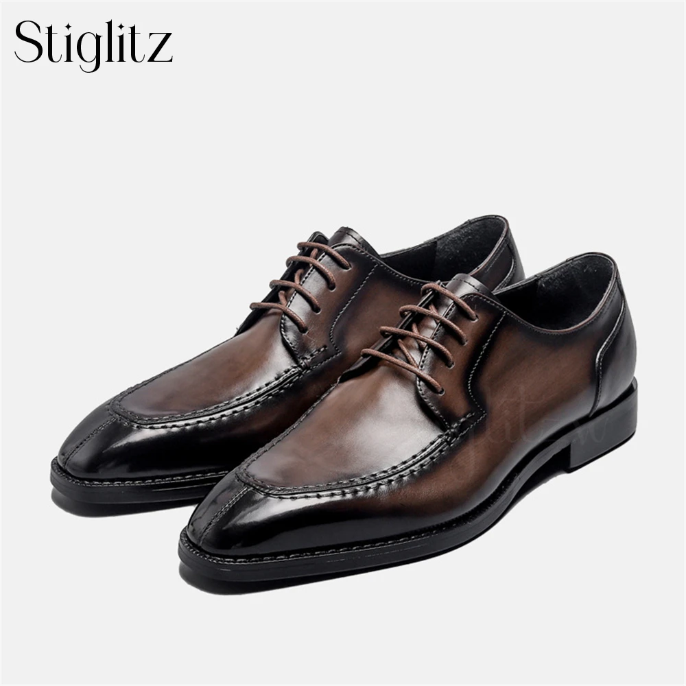 Almond Toe Inner Sewing Leather Shoes Hand Polished Haute Couture Business Dress Shoes for Wedding Elegant Men's Daily Footwear