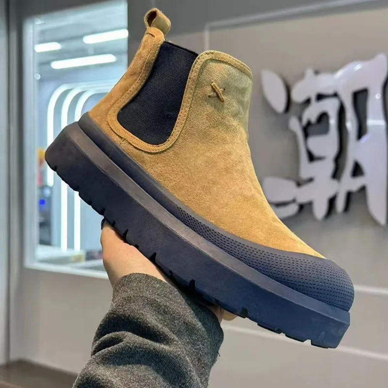 

Мужские ботильоны на платформе, высокое качество, роскошная дизайнерская обувь «Челси» 2025 года для мужчин, теплые повседневные элегантные мужские ботильоны на плоском каблуке