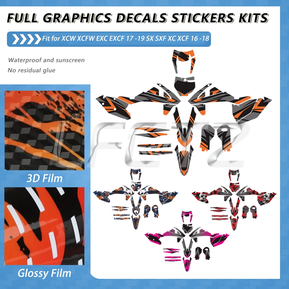 Full Graphics Background Decals Stickers Kit Fit for 125 250 350 450 500 SX SXF XC XCF 2016-2018 XCW XCFW EXC EXCF 2017-2019