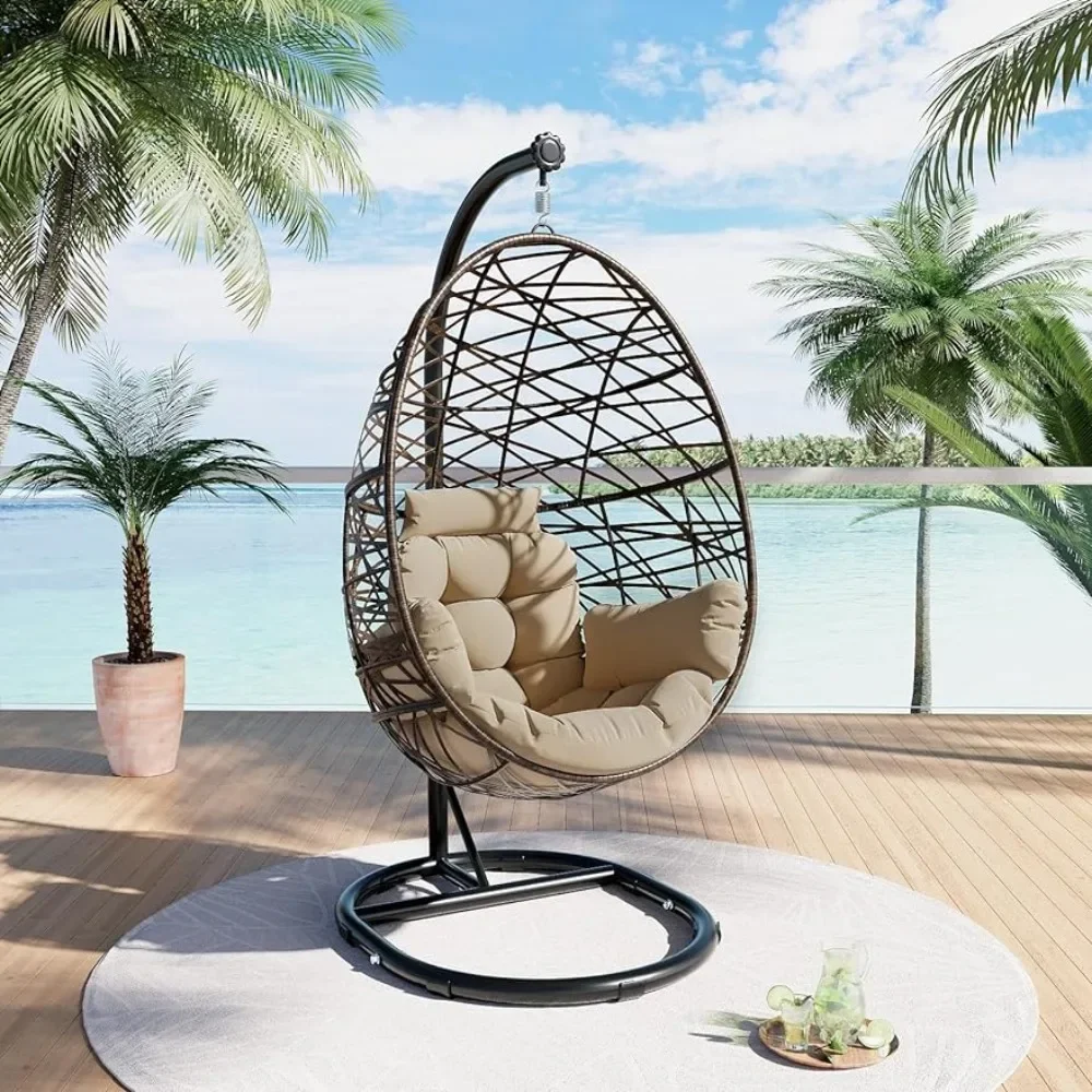 Egg Chair Outdoor Indoor Wicker Tear Drop Hanging Chair con supporto Color Cushion Brown,Hanging Basket Chair Hammock