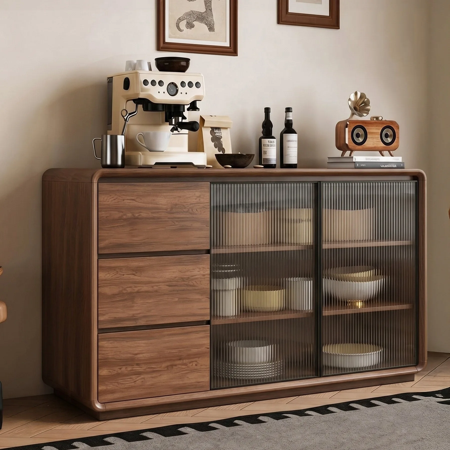 Strictly selected solid wood dining side cabinet integrated locker against the wall household coffee cabinet tea cabinet medieva