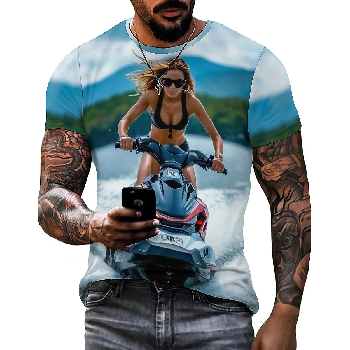 

Men's 3D Printed Short Sleeve T-Shirt - Summer Sports Carnival, Men's All-Over Print Top
