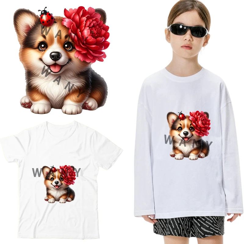 Akita Inu wearing roses Iron on Patches for Clothes Transfer DTF Transfers Ready to Press Patch Shirts Heat transfer stickers