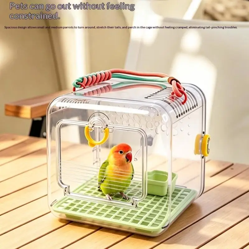 

Portable Transparent Parrot Travel Carrier Cage, Lightweight Small Bird Cage with Feeder Cups Water Bottle for Outdoor Travel &