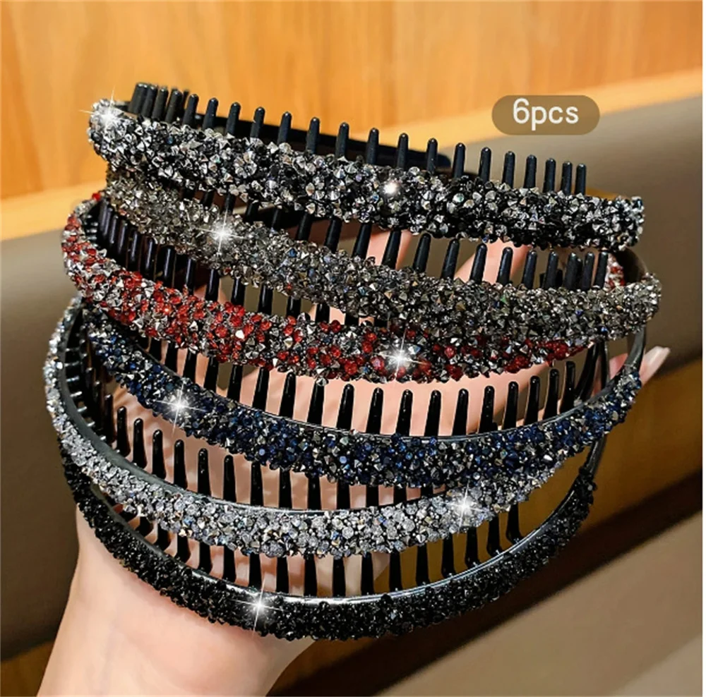 

6 piece set of hair bands with rhinestones; wide headband with shiny stones; fashionable and versatile hair accessory