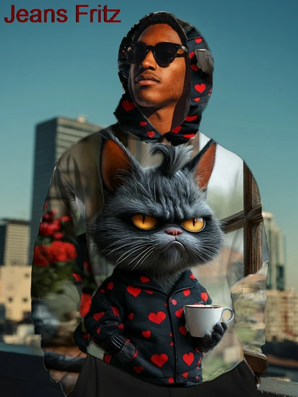 

Мужская толстовка с капюшоном, 3D осень, Хэллоуин, черный кот, принт, дизайн с капюшоном, толстовка из полиэстера, универсальный пуловер, мужские топы