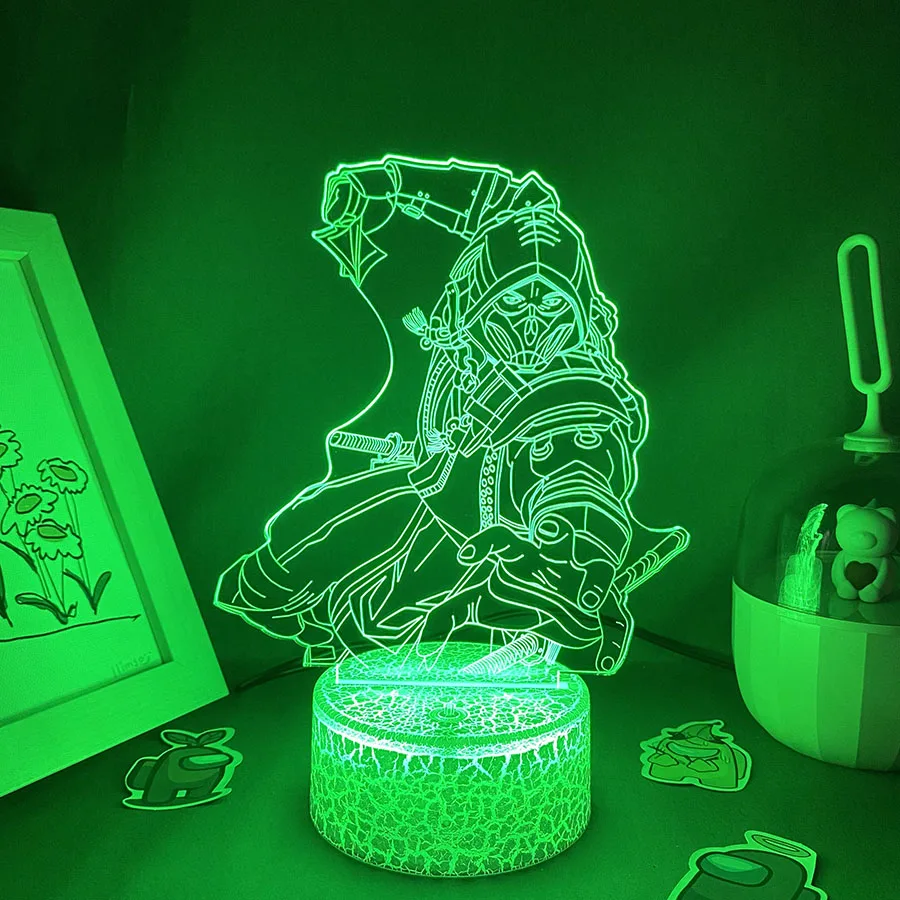 Veilleuses au néon LED 3D pour décoration de chambre d\'enfant, lampes à lave Scorpion, jeu chaud, Mortal Kombat, Scorpion, cadeaux d\'anniversaire