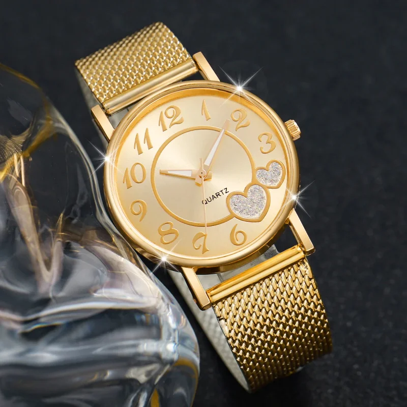 Versatile Business Casual Look Women Quartz Watch Heart Dial 3D Number Wristwatch For Girls Gifts With High Aesthetic Value 2026