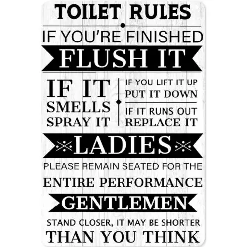 

Funny Funny Toilet Rules Tin Signs Wall Art Posters Prints for Home Room Kitchen