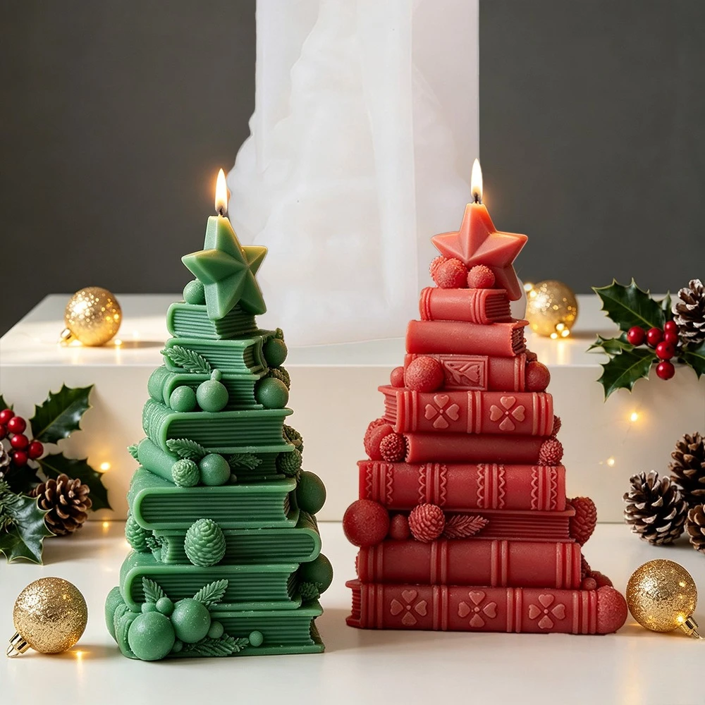 3D Star Christmas Tree Books Silicone Candle Mold Plaster Resin Clay Making Tools DIY Holiday Study Decor Winter Party Gifts