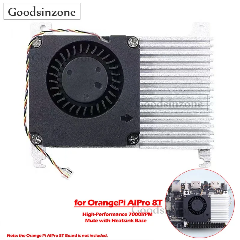 Cooling Fan with Heatsink Base Kit for Orange Pi AIPro - 7000RPM Dual Ball Bearing 12V Cooler for OrangePi AIPro 8T Board