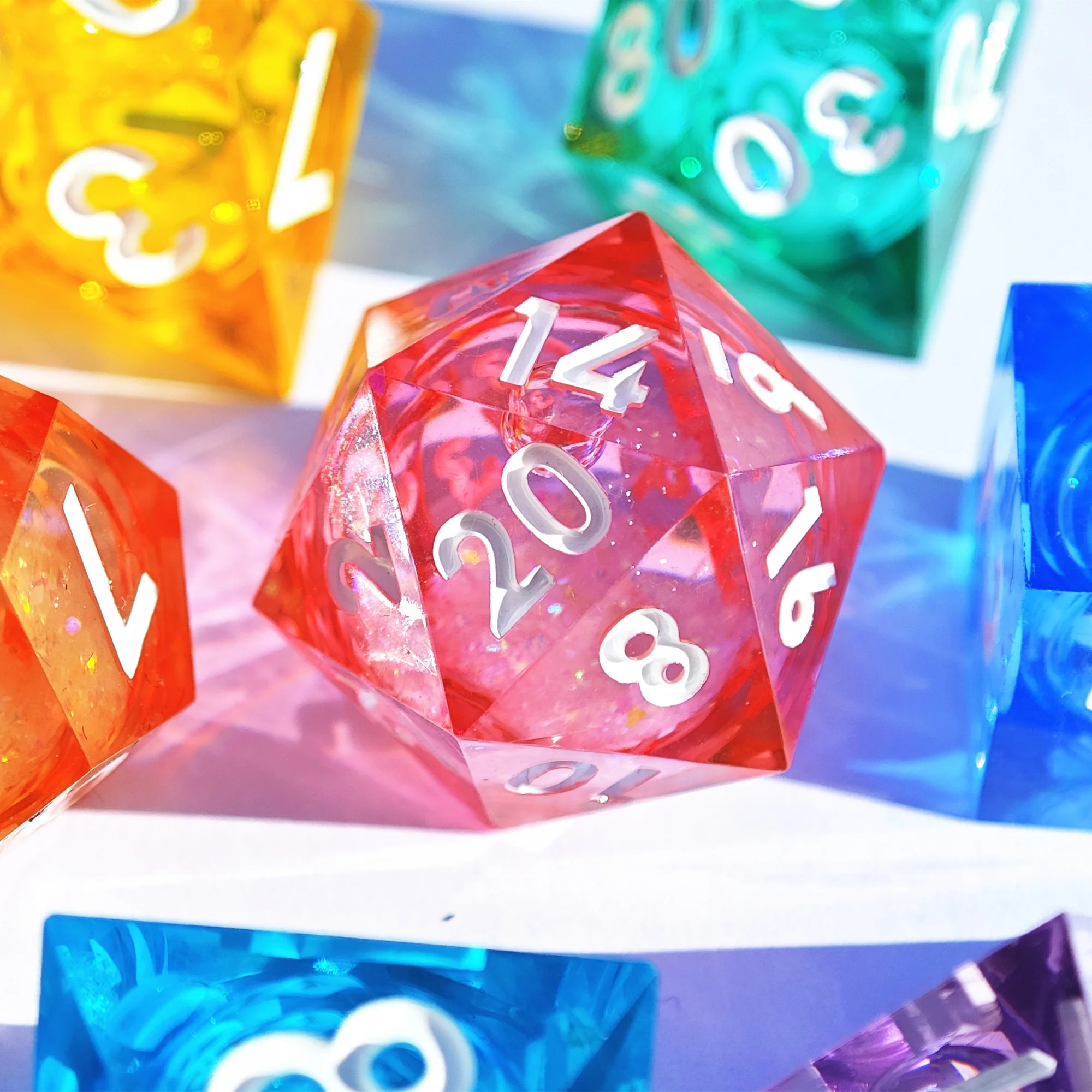 

MINI PLANET MP115 Liquid Core Rainbow 7 Color Dice Set for TRPG Dungeons&Dragons Board Game Sharp Resin Sand Dice DND Box Gift