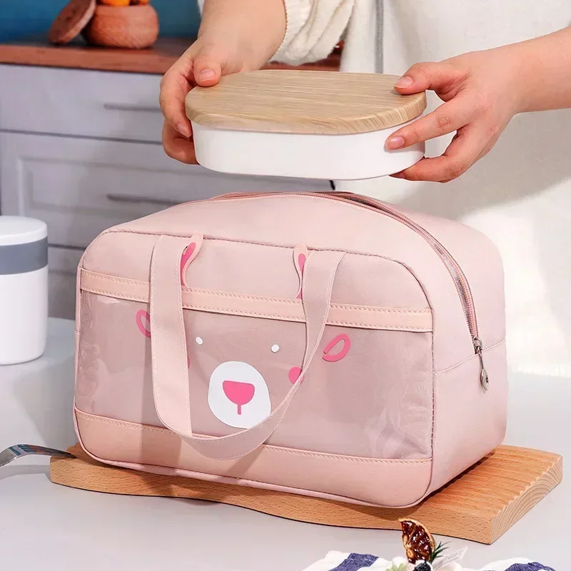 New Baby Lunch Bag Insulated Bag Cartoon Lock, Fresh Insulated Lunch Bag Cooler Bento Bag Dinner Container Oxford Cloth Handbag