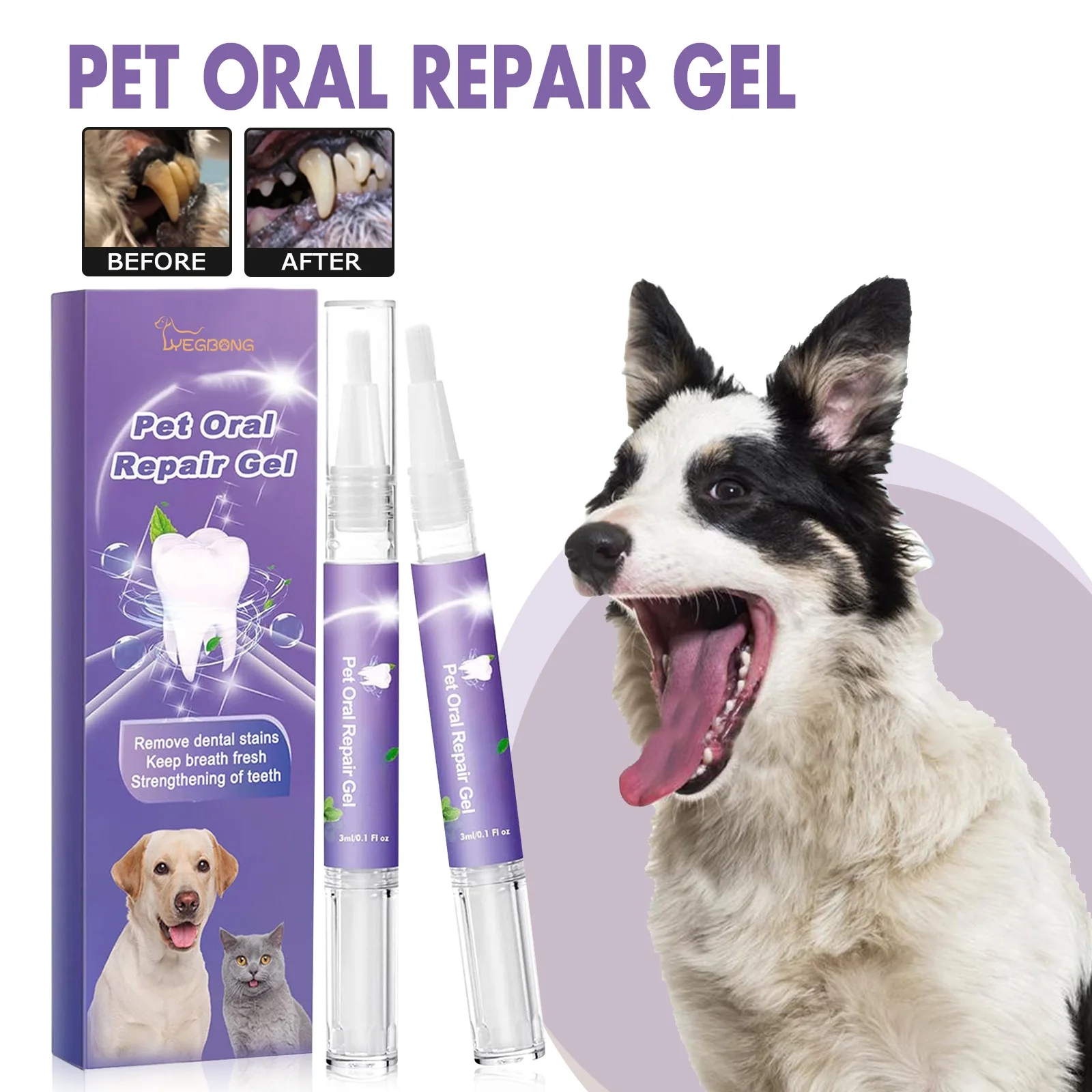 Gel de reparação oral para animais de estimação, remoção de tártaro de cachorro, eliminador de odor, clareamento de gatos, cães, removedor de manchas de dentes, cuidados com as gengivas, gel de limpeza