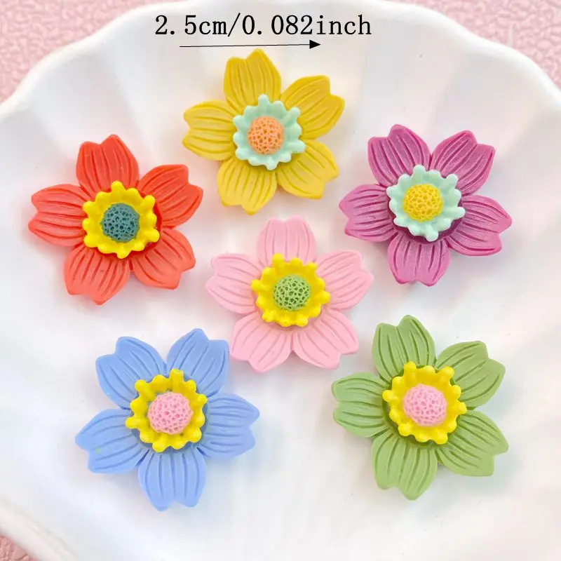 10Pcs New Cute Cartoon Simulated Five Petal Flower Series Flat Back Resin Cabochons Scrapbooking DIY Jewelry Craft Decorat