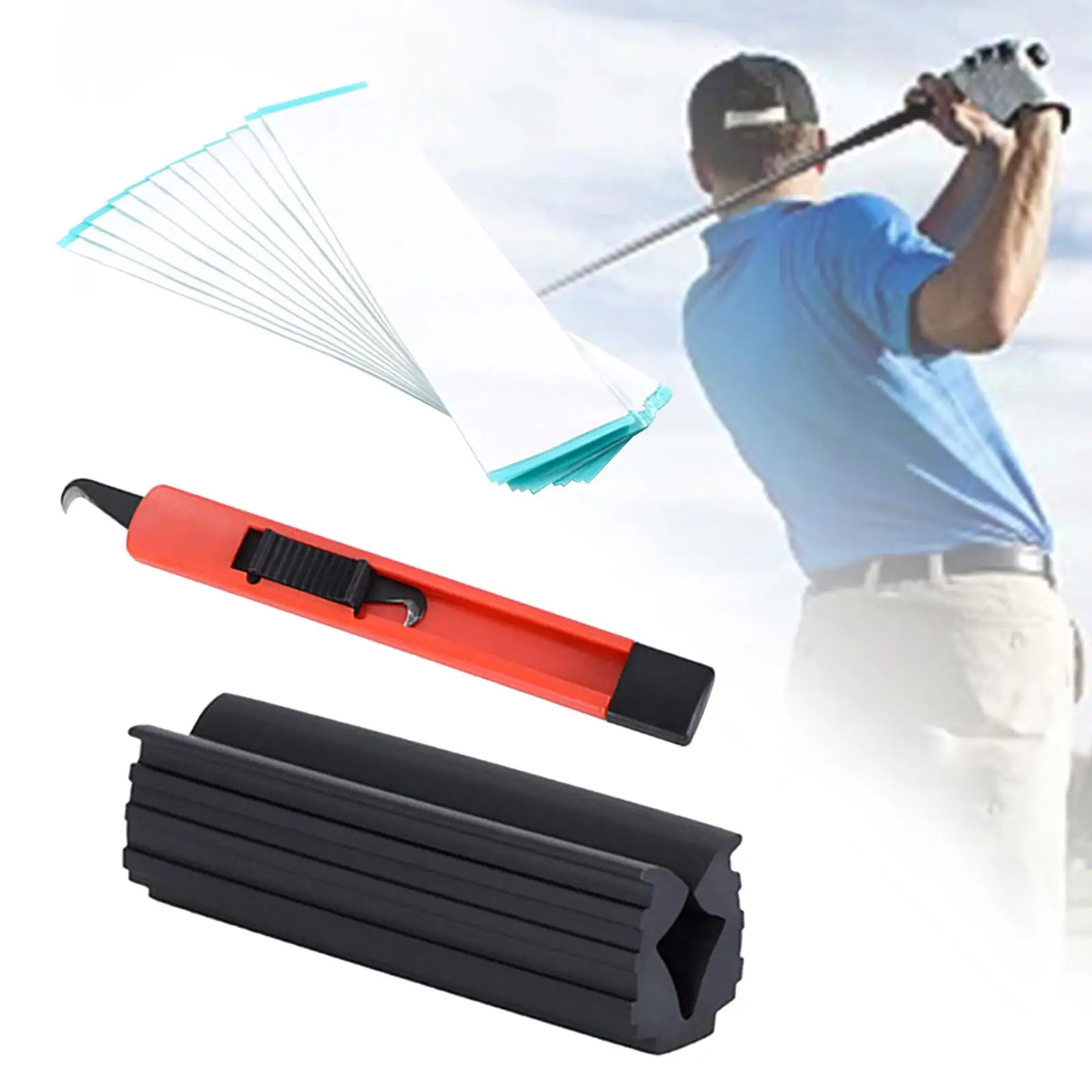 

Golf Club Grip Replace with 13 Double Sided Tapes Beginners Retractable Hook Blade Club Cover Removal Golf Club Grip Repair Kits