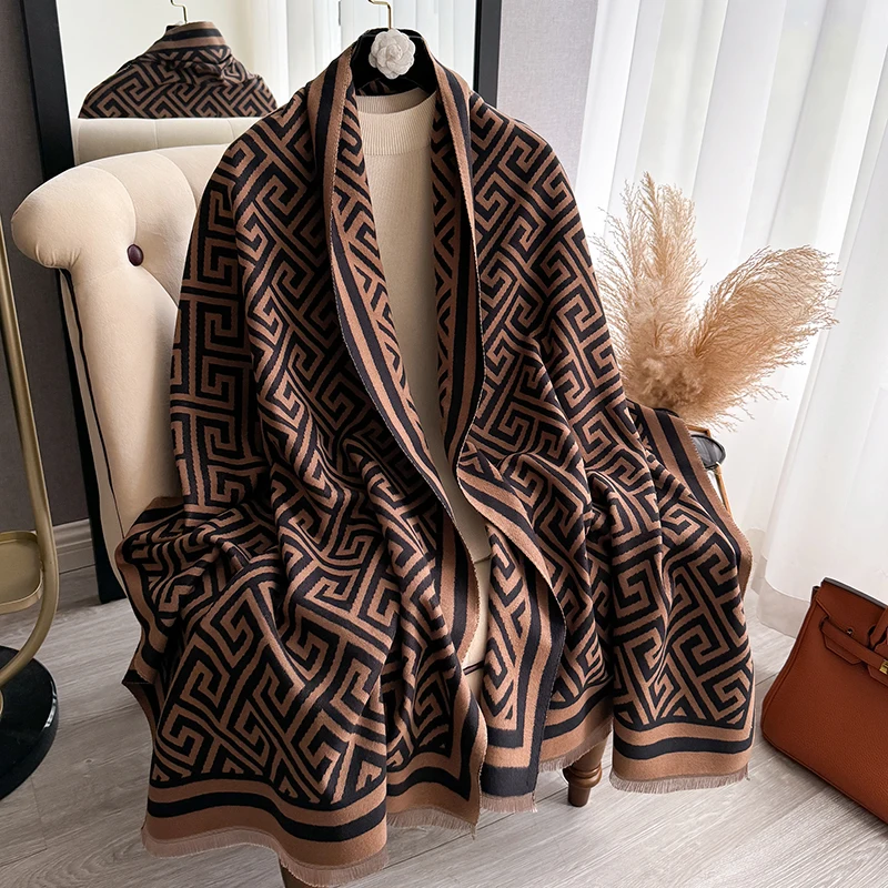 Winter Warm Cashmere Scarf for Women Luxury Pashmina Blanket Thick Shawl Wrap Neckerchief Fashion Bufanda Echarpe Poncho 2024