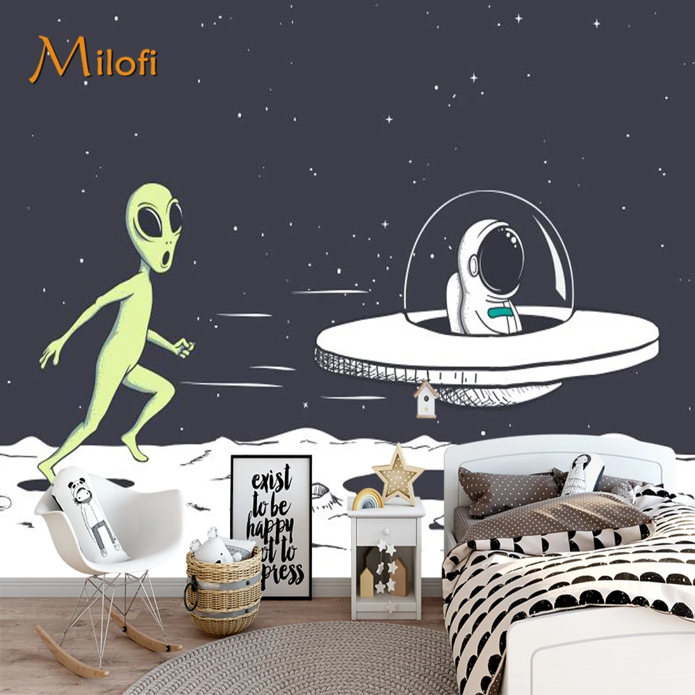 Customized cartoon children's alien and astronaut background decoration painting wallpaper mural