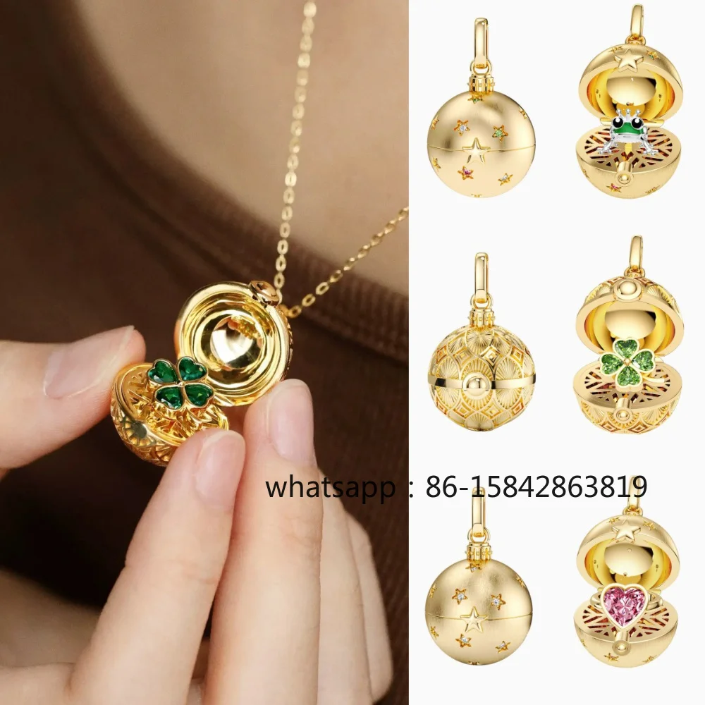 Fashionable Retro Style Clover Heart Frog Opening and Closing Circular Women's Necklace Trend 2026