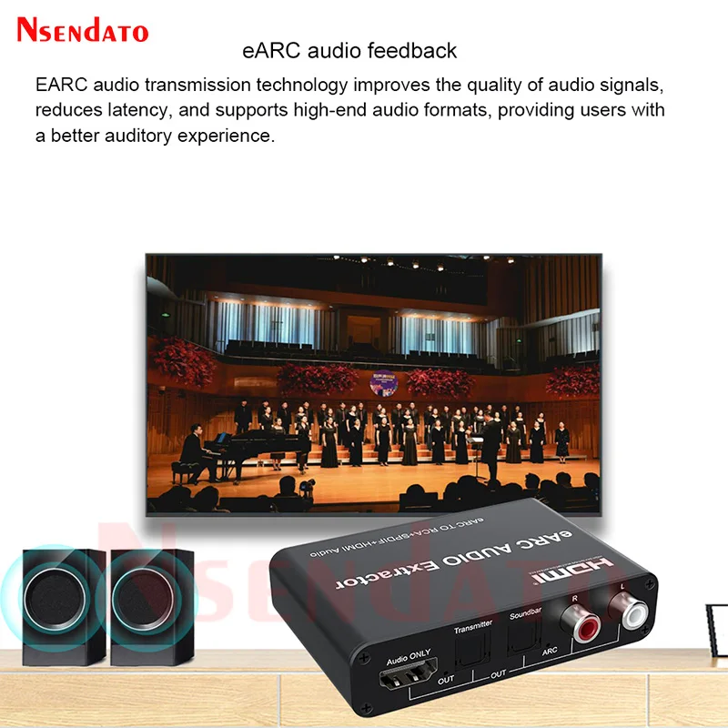 HDMI EARC/ARC Audio Extractor HDMI SPDIF Converter 7.1ch HDMI EARC to RCA SPDIF Splitter Audio Adapter for DVD TV to Soundbar