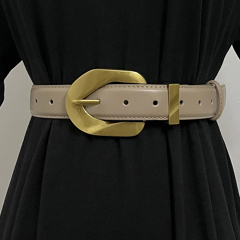 Moda feminina fivela de ouro cinto de couro com casaco cinto terno exterior usar cinto