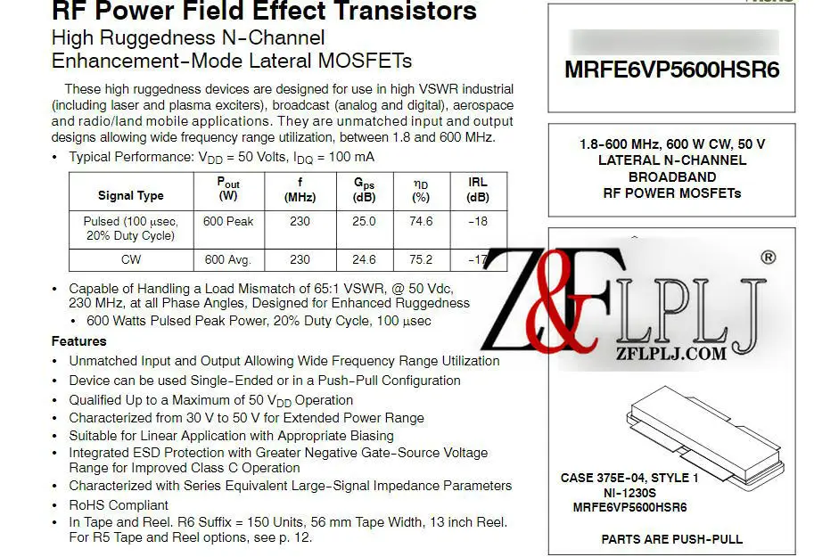 MRFE6VP5600HS  MRFE6VP5600HSR6 /1.8-600MHz 600W  50V RF PowerTransistor 1pcs/Lot