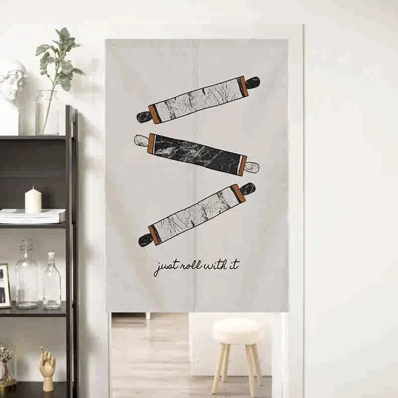 VIKAMA Orange Blender Smooth Operator Text Kitchen Illustration Velcro Door Curtain Self Adhesive Culinary Panel Soft Durable