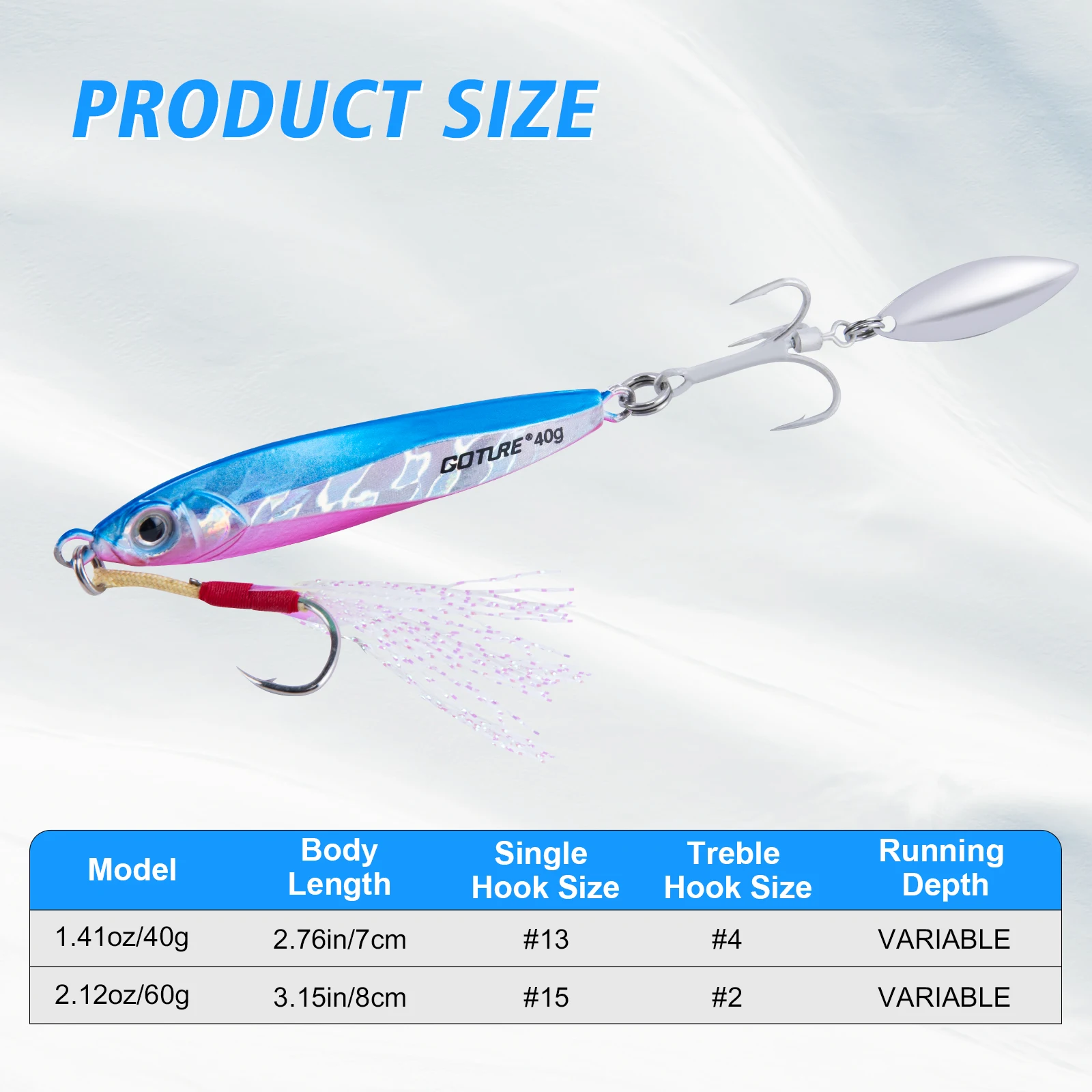 

Металлическая приманка Goture Saltwater Long Casting Metal Jig 40/60 г, спиннербейт с тройным крючком для морской и пресноводной рыбалки на басса и щуку