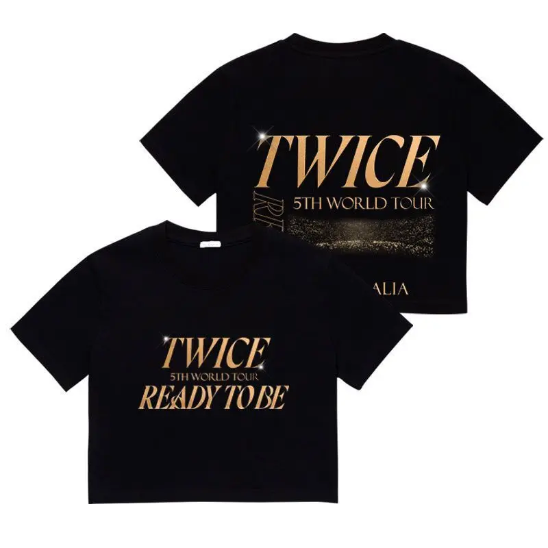 KPOP TWICE 5th WORLD TOUR Ready To Be Crop Top T Shirt Harajuku Fashion Sexy Y2K Short Sleeve Cropped Tee Shirt Femme Clothes