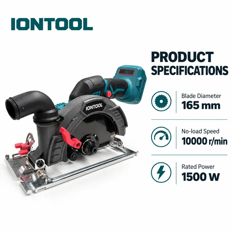 IONTOOL 1500W Cordless Circular Saw Bare Unit 165mm Blade for Hardwood Cutting Panel Trimming and Onsite Carpentry Projects