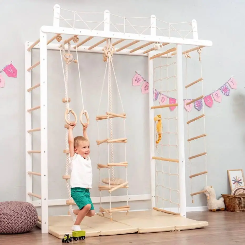 

MS KIDS Montessori Pikler Climbing Set - 3-in-1 Wooden Gym Triangle with Ramp & Ladder for Toddlers 1-6 Years (Indoor Exercise