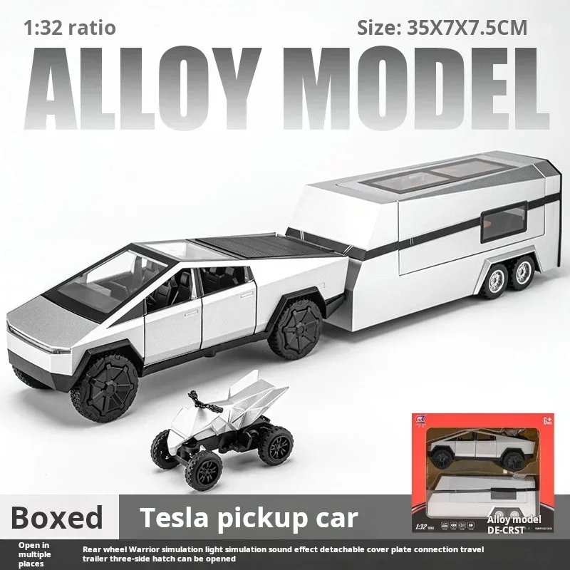 

1:32 Tesla Trailer Rv, модель автомобиля из сплава, настольный набор, детские игрушки, литая коллекция, модель автомобиля, игрушки