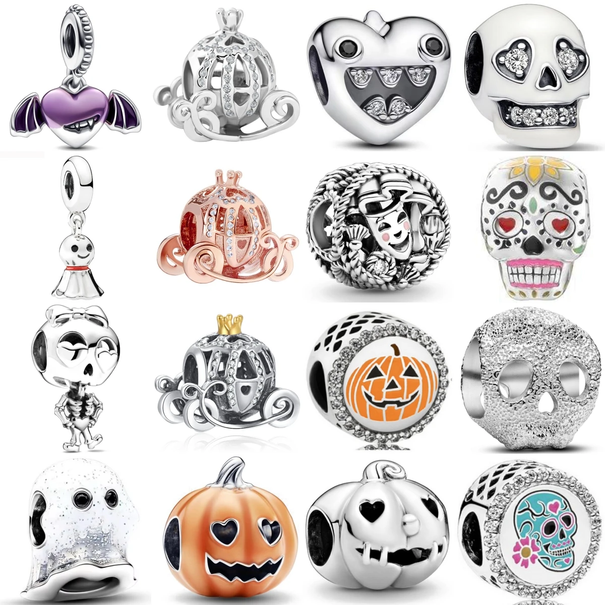 

New Fashion 925 Sterling Silver Halloween Series Skull Bat Pumpkin Ghost Pendant Fit Original Charms Bracelet Women Jewelry Gift
