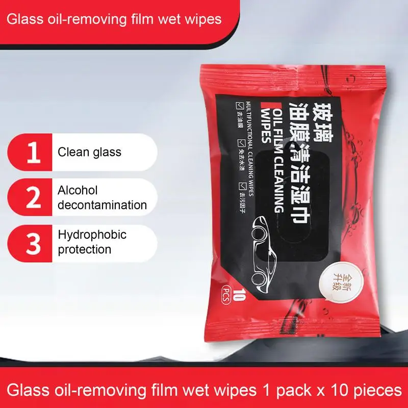 Car Glass Oil Film Remoção Toalhetes, Limpador de vidro pára-brisa, Toalhetes portáteis para carros, compactos, 10pcs