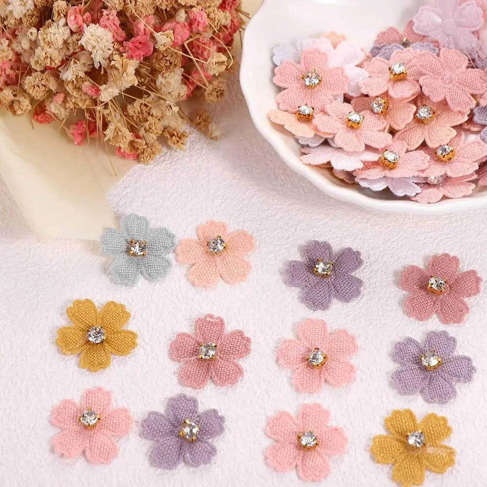 50PCS Apparel Accessories With Rhinestone Flower Applique Multi-purpose multicolor Flower Patch Fabric Embroidery Clothes Sewing