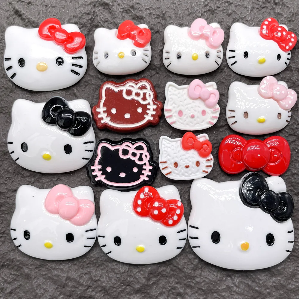 

2/5pcs Cartoon kt cat head bow resin accessories cream glue DIY mobile phone case hole shoe buckle hair accessories decorative m