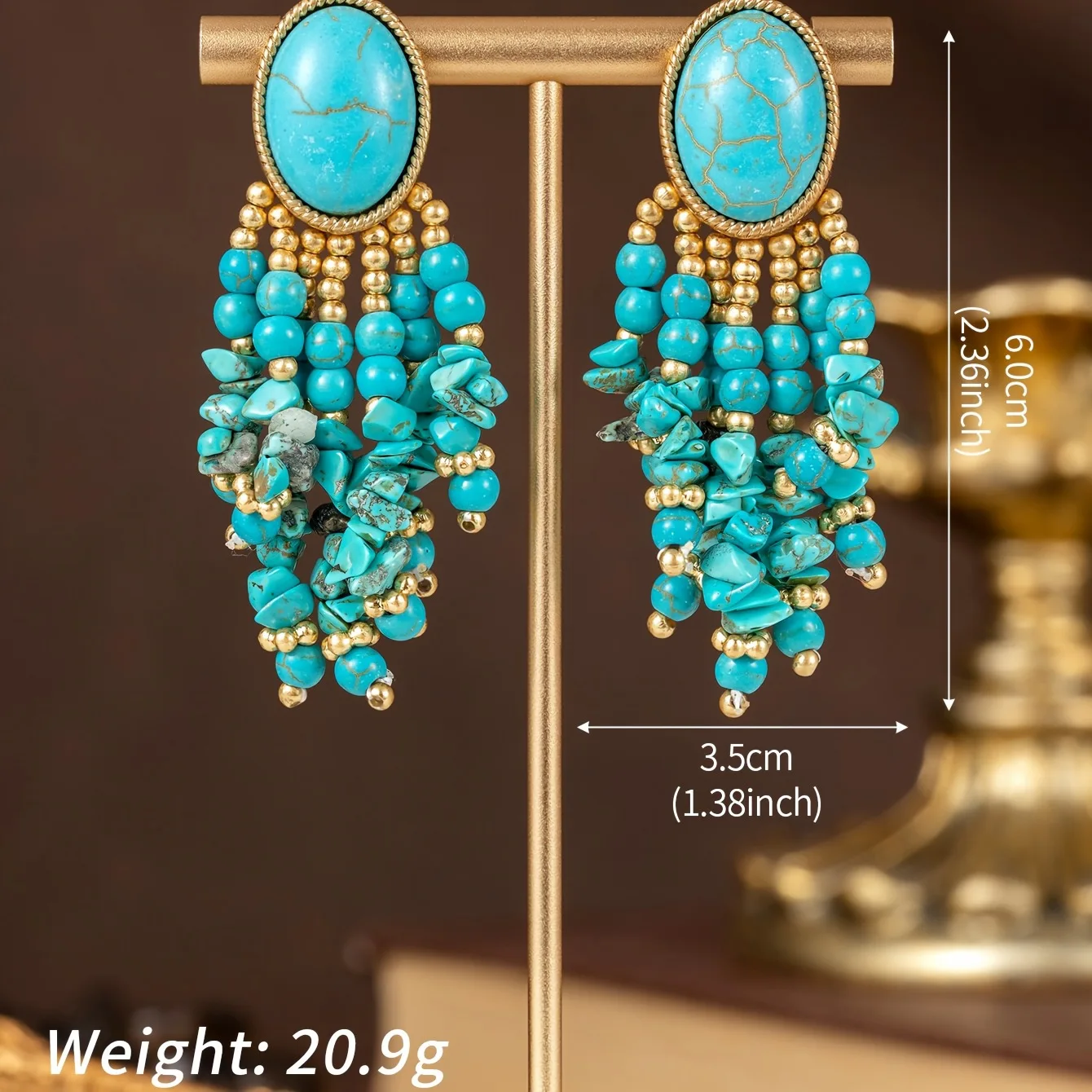vintage turquoise beaded tassel earrings  temperament stud earrings commute daily earrings for women