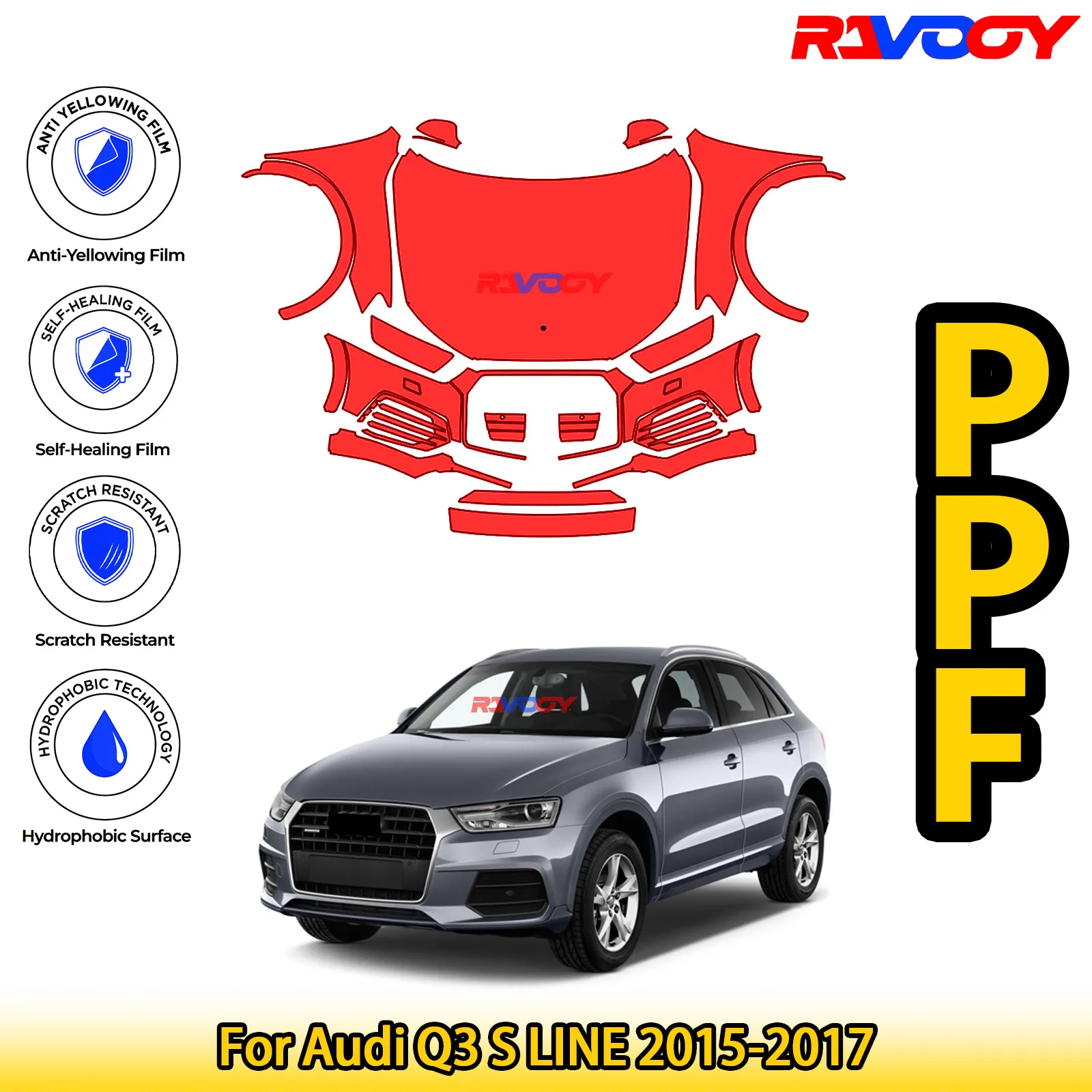 

Для Audi Q3 S LINE 2015-2017 глянцевая матовая черная предварительно вырезанная передняя защитная пленка PPF для защиты от краски