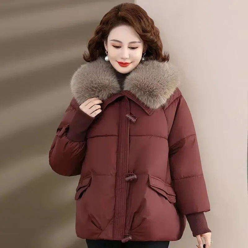 Down Cotton-padded Jacket 2024 Autumn And Winter New Western Style Thick Korean Short Loose Fur Collar Cotton-padded Jacket Top